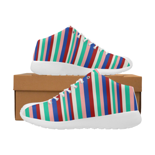 Colored Stripes - Dark Red Blue Rose Teal Cream Women's Basketball Training Shoes (Model 47502)