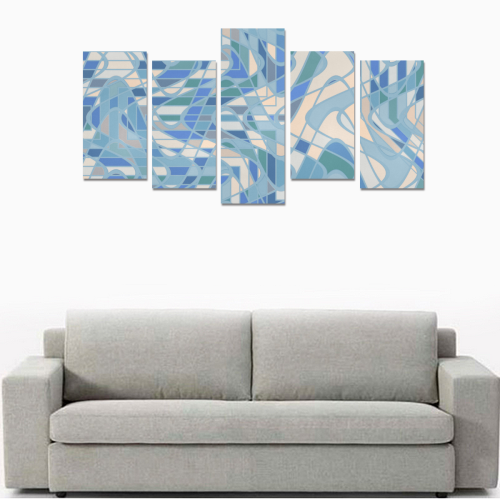 Urbane Blue and Beige Abstract Canvas Print Sets E (No Frame)