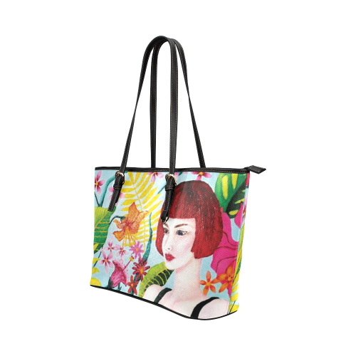 TROPICAL DREAMING Leather Tote Bag/Large (Model 1651)