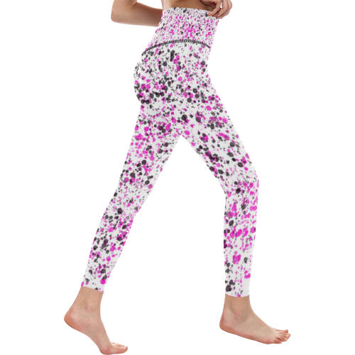 Pink, White and Black Spray Paint Women's All Over Print High-Waisted Leggings (Model L36)