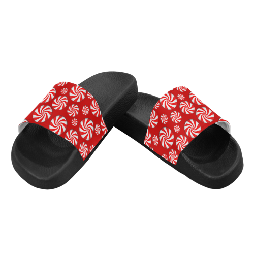 Christmas Peppermint Candy on Red Women's Slide Sandals (Model 057)