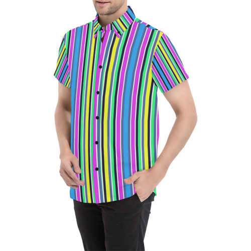 Vivid Colored Stripes 1 Men's All Over Print Short Sleeve Shirt (Model T53)