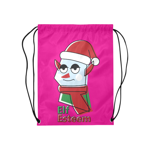 Elf Esteem CHRISTMAS PINK Medium Drawstring Bag Model 1604 (Twin Sides) 13.8"(W) * 18.1"(H)