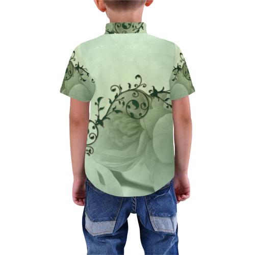 Wonderful flowers, soft green colors Boys' All Over Print Short Sleeve Shirt (Model T59)
