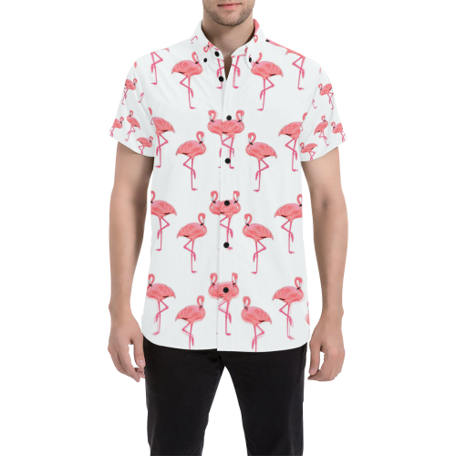 Classic Pink Flamingo Pattern Men's All Over Print Short Sleeve Shirt (Model T53)