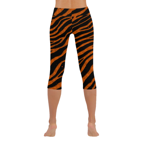 Ripped SpaceTime Stripes - Orange Women's Low Rise Capri Leggings (Invisible Stitch) (Model L08)