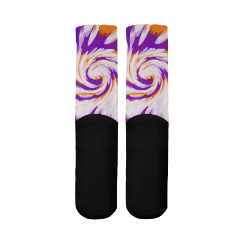 Purple Orange Tie Dye Swirl Abstract Mid-Calf Socks (Black Sole)