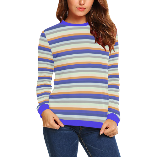 Fun Stripes 3 Blue All Over Print Crewneck Sweatshirt for Women (Model H18)
