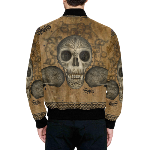Awesome skull with celtic knot All Over Print Quilted Bomber Jacket for Men (Model H33)