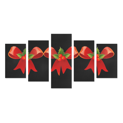 Red Christmas Bows and Holly Canvas Print Sets C (No Frame)