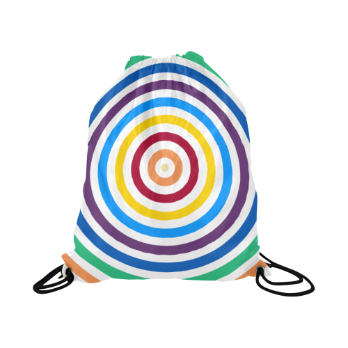 Rainbow Stripes Round White Large Drawstring Bag Model 1604 (Twin Sides)  16.5"(W) * 19.3"(H)