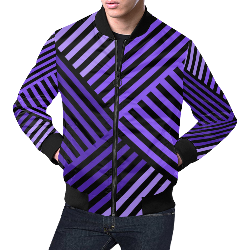 Purple Diagonal Striped Pattern All Over Print Bomber Jacket for Men (Model H19)