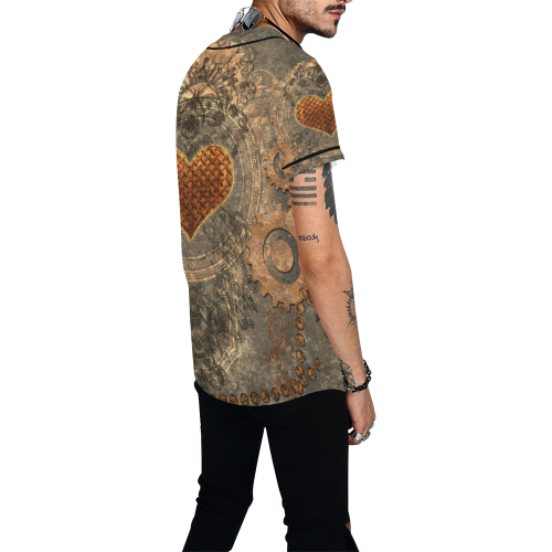 Steampuink, rusty heart with clocks and gears All Over Print Baseball Jersey for Men (Model T50)