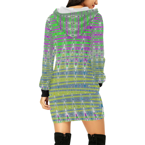 Colorful Pastel Zigzag Waves Pattern All Over Print Hoodie Mini Dress (Model H27)