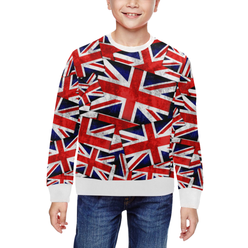 Union Jack British UK Flag - White Trim All Over Print Crewneck Sweatshirt for Kids (Model H29)