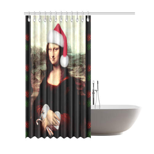 Christmas Mona Lisa with Santa Hat Shower Curtain 69"x84"