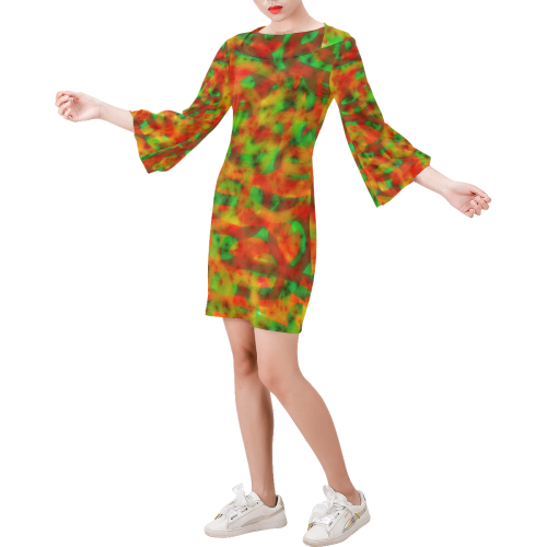 Funny Colorful Pattern Bell Sleeve Dress (Model D52)