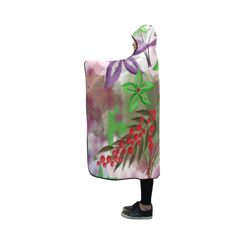 Flower Pattern - purple, violet, green, red Hooded Blanket 50''x40''