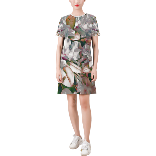 Elegant Flowers B by JamColors Short-Sleeve Round Neck A-Line Dress (Model D47)