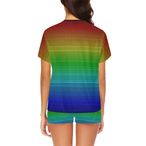 Dark Rainbow Stripes Women's Short Pajama Set