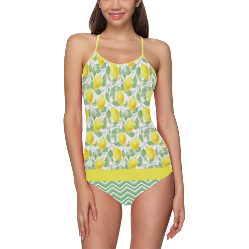 Lemons With Chevron 2 Strap Swimsuit ( Model S05)
