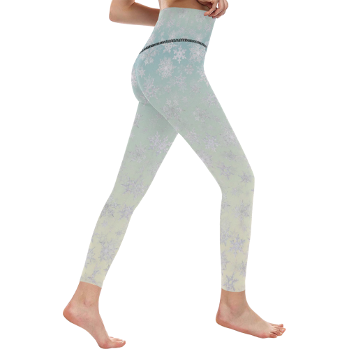 Frosty Day Snowflakes on Misty Sky Women's All Over Print High-Waisted Leggings (Model L36)