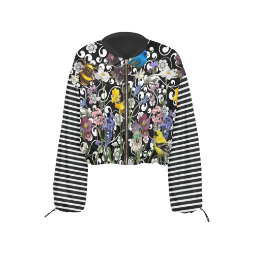 Black and White Nature Garden 2 Cropped Chiffon Jacket for Women (Model H30)