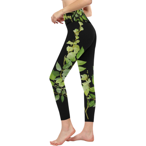 Yellow tiny flower with shadow- floral watercolor Women's All Over Print High-Waisted Leggings (Model L36)