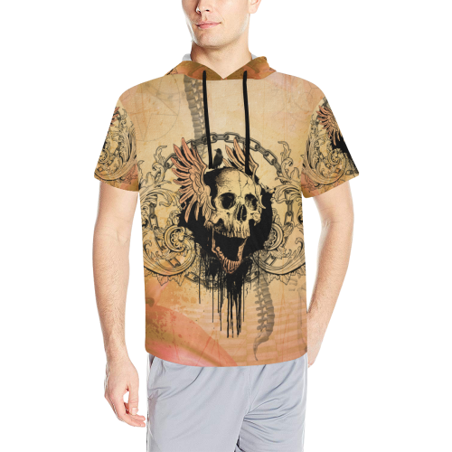 Amazing skull with wings All Over Print Short Sleeve Hoodie for Men (Model H32)