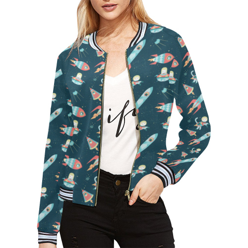 Ailien Cats on Universe All Over Print Bomber Jacket for Women (Model H21)