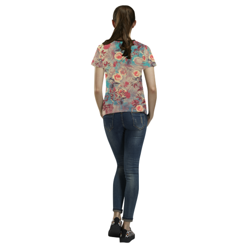 flowers 8 All Over Print T-shirt for Women/Large Size (USA Size) (Model T40)