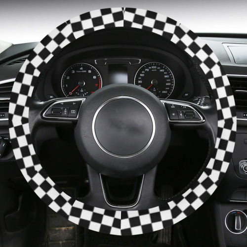 Checkerboard Black And White Steering Wheel Cover with Anti-Slip Insert