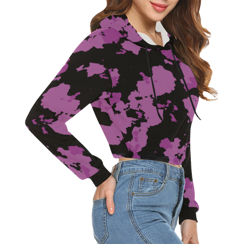 purple camouflage All Over Print Crop Hoodie for Women (Model H22)