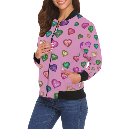 Shimmering hearts All Over Print Bomber Jacket for Women (Model H19)