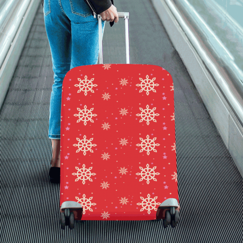 snowflake pattern on red background Luggage Cover/Large 26"-28"