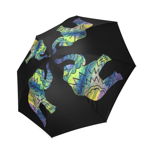 Patchwork Elephant Black Umbrella Foldable Umbrella (Model U01)