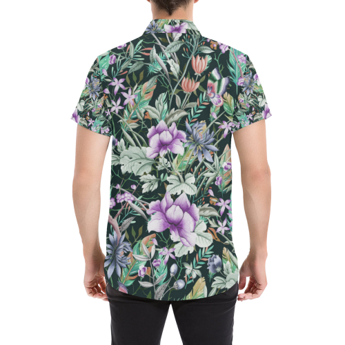 Tropical Flowers Butterflies Feathers Wallpaper 2 Men's All Over Print Short Sleeve Shirt (Model T53)