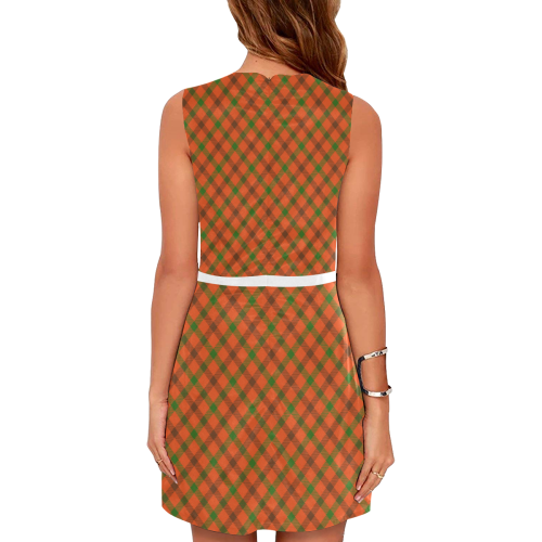 Tami plaid orange, brown, green tartan Eos Women's Sleeveless Dress (Model D01)