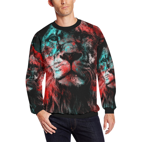 lion jbjart #lion Men's Oversized Fleece Crew Sweatshirt (Model H18)