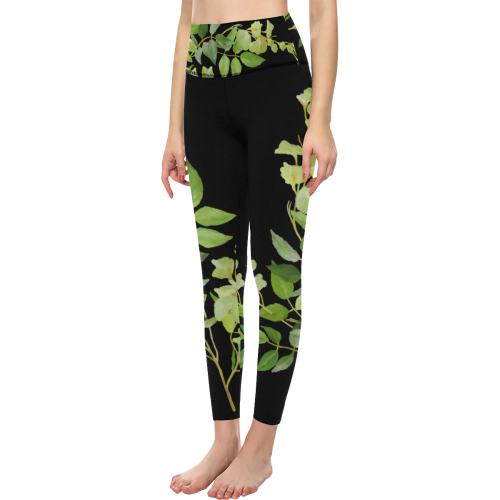 Yellow tiny flower with shadow- floral watercolor Women's All Over Print High-Waisted Leggings (Model L36)