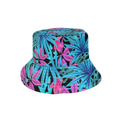Tropical Aqua And Pink Leaves All Over Print Bucket Hat