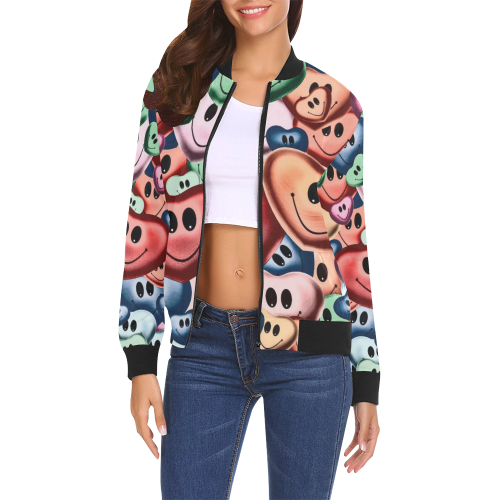 Funny smiling hearts B by JamColors All Over Print Bomber Jacket for Women (Model H19)