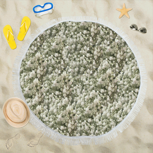 White Linen Babys Breath Circular Beach Shawl 59"x 59"