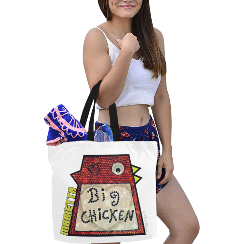Glitter Big Chicken by Nico Bielow All Over Print Canvas Tote Bag/Large (Model 1699)