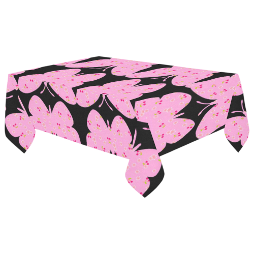 Pink Butterflies Mod Floral Cotton Linen Tablecloth 60"x 104"