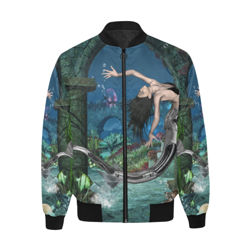 Wonderful mermaid All Over Print Quilted Bomber Jacket for Men (Model H33)