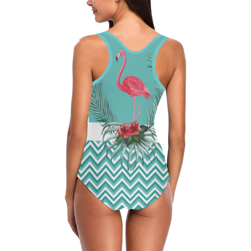 Retro Flamingo Chevron Vest One Piece Swimsuit (Model S04)