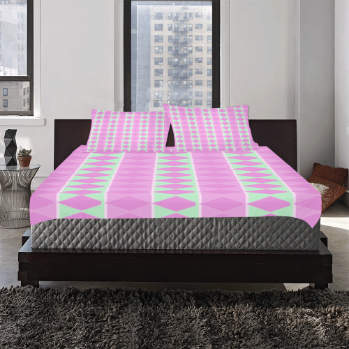Pink Mint Harlequin Diamond 3-Piece Bedding Set