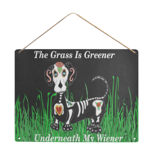 Dachshund Grass Is Greener Metal Tin Sign 16"x12"