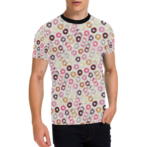 Donuts Pattern by K.Merske Men's All Over Print T-Shirt with Chest Pocket (Model T56)